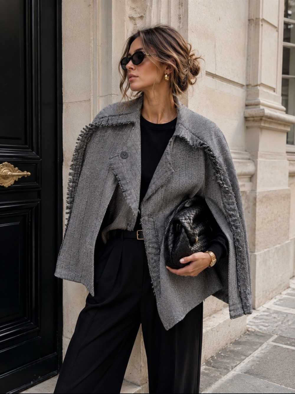 Banana Republic Olivia Palermo Gray Herringbone Wool Cape Jacket M